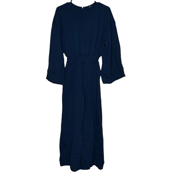 WARM NY Navy Wide Sleeve Wide Leg Jumpsuit elastic Waist Pockets Soft Knit XS - Picture 2 of 8